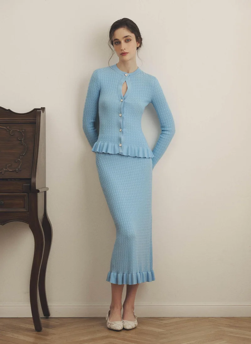Lichi  Straight textured-knit midi skirt with ruffles for Women | Best Price UAE